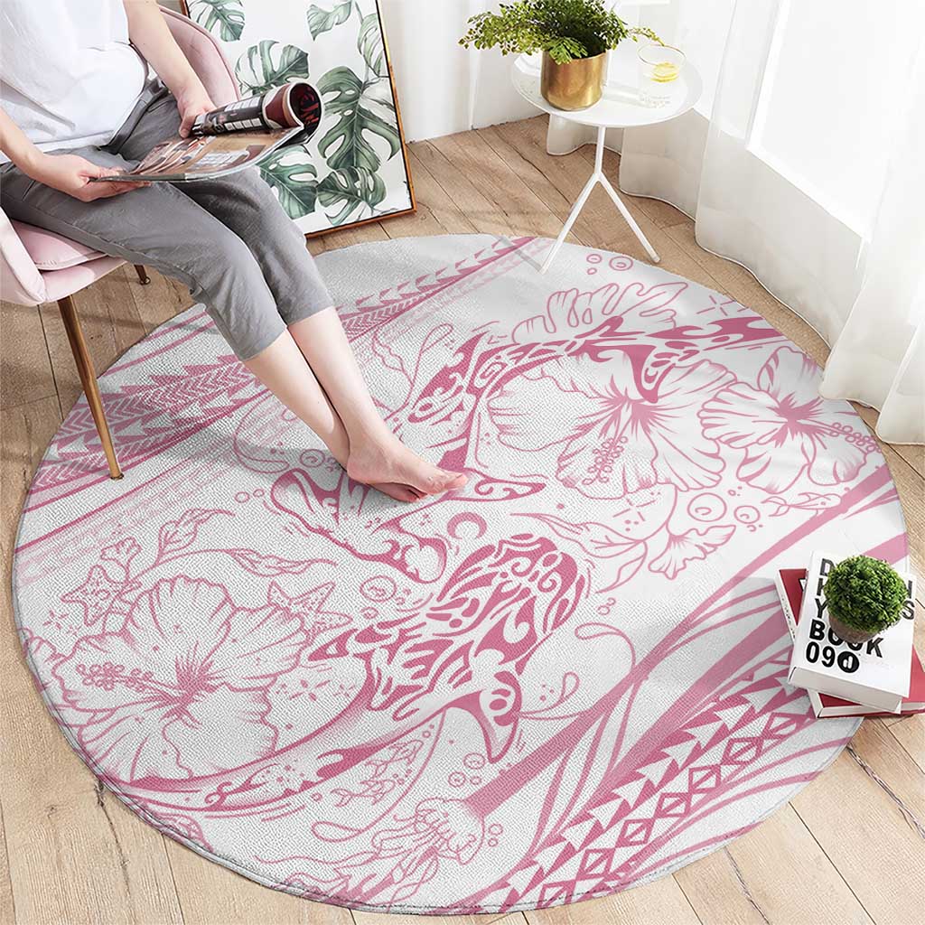 Sharks Couple Dreamy Polynesians Floral Sea Round Carpet Pink LT7 - Polynesian Pride