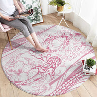 Sharks Couple Dreamy Polynesians Floral Sea Round Carpet Pink LT7 - Polynesian Pride