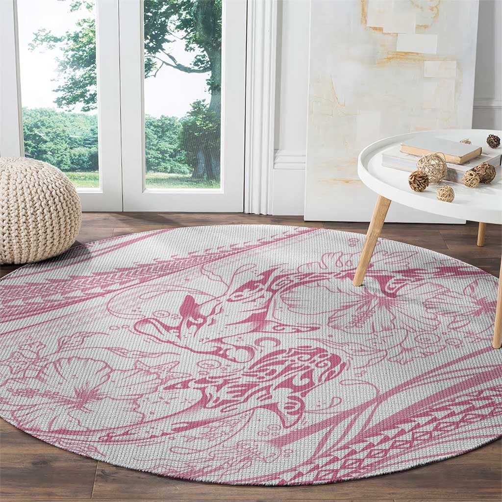 Sharks Couple Dreamy Polynesians Floral Sea Round Carpet Pink LT7 - Polynesian Pride