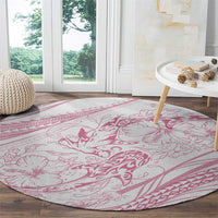 Sharks Couple Dreamy Polynesians Floral Sea Round Carpet Pink LT7 - Polynesian Pride