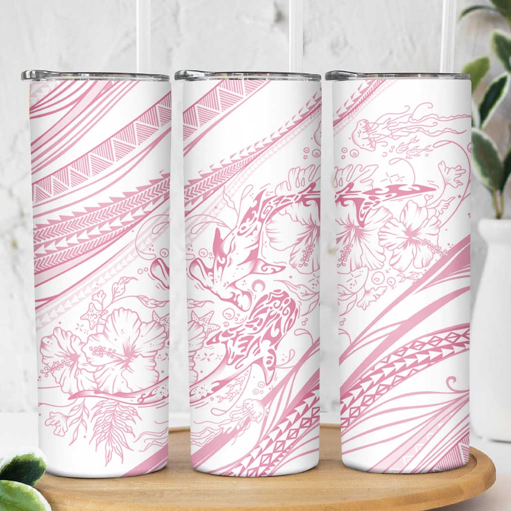 Sharks Couple Dreamy Polynesians Floral Sea Skinny Tumbler Pink LT7 - Polynesian Pride