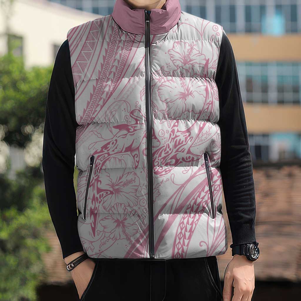 Sharks Couple Dreamy Polynesians Floral Sea Sleeveless Puffer Jacket Pink - Polynesian Pride