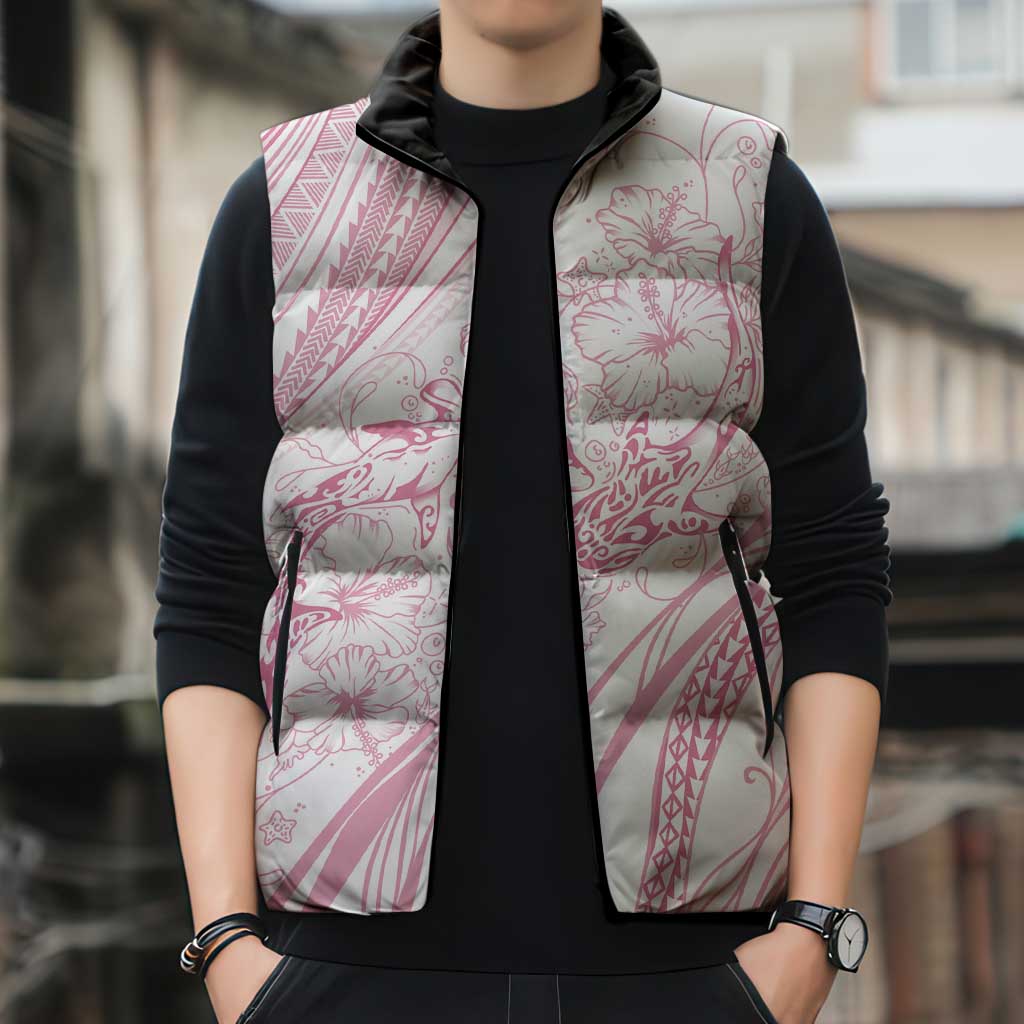 Sharks Couple Dreamy Polynesians Floral Sea Sleeveless Puffer Jacket Pink - Polynesian Pride