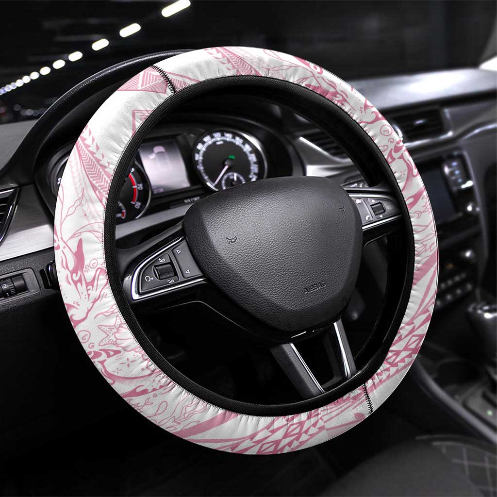 Sharks Couple Dreamy Polynesians Floral Sea Steering Wheel Cover Pink LT7 Universal Fit Pink - Polynesian Pride