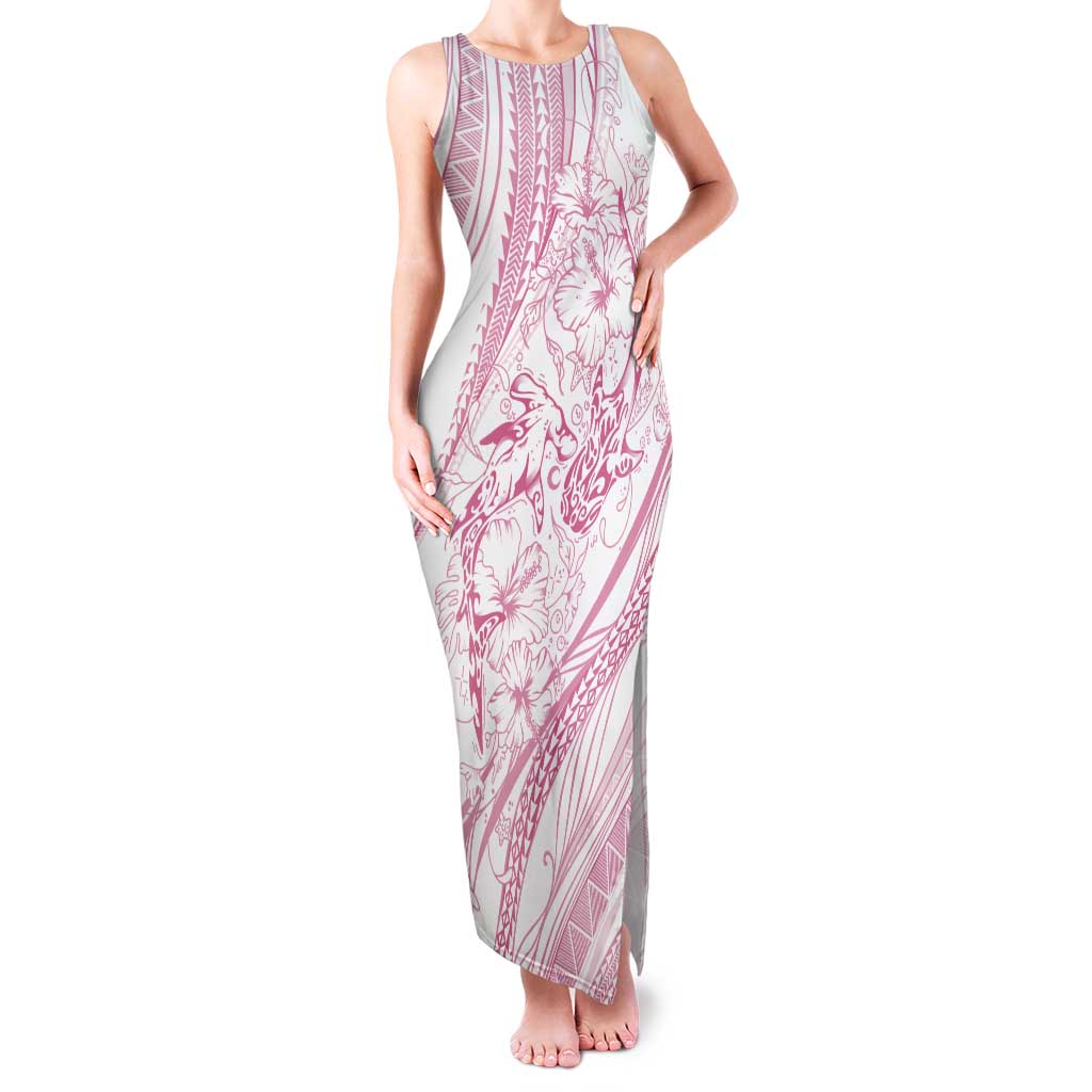 Sharks Couple Dreamy Polynesians Floral Sea Tank Maxi Dress Pink LT7 Women Pink - Polynesian Pride