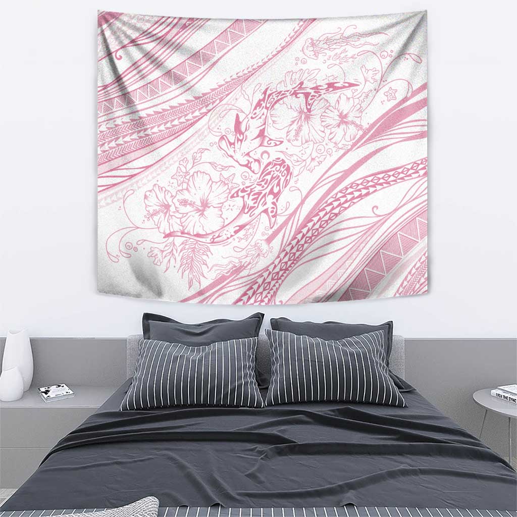 Sharks Couple Dreamy Polynesians Floral Sea Tapestry Pink - Polynesian Pride