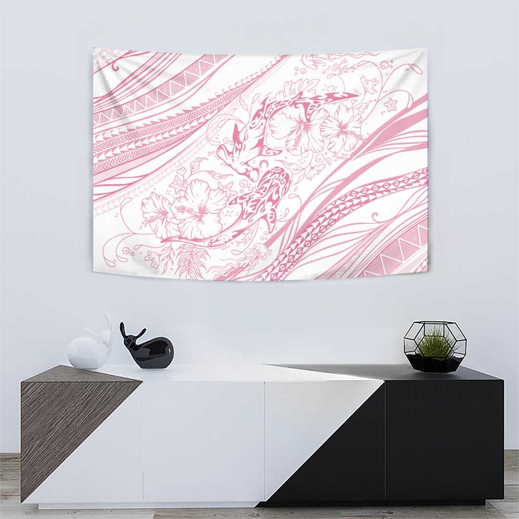Sharks Couple Dreamy Polynesians Floral Sea Tapestry Pink - Polynesian Pride