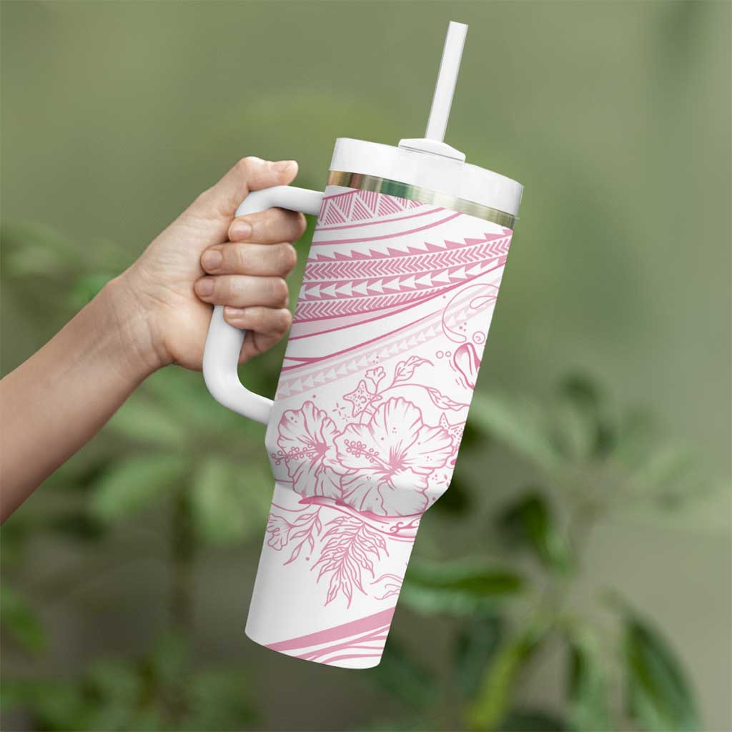 Sharks Couple Dreamy Polynesians Floral Sea Tumbler With Handle Pink - Polynesian Pride
