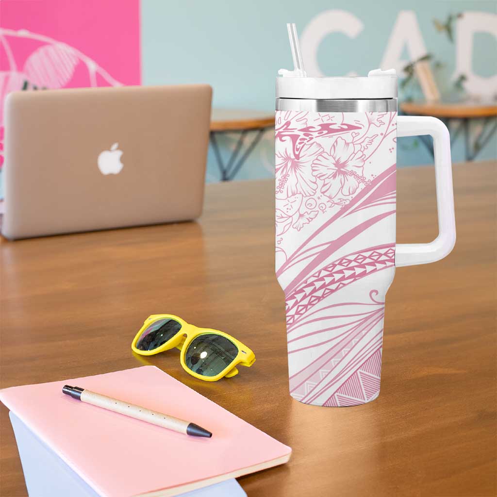 Sharks Couple Dreamy Polynesians Floral Sea Tumbler With Handle Pink - Polynesian Pride