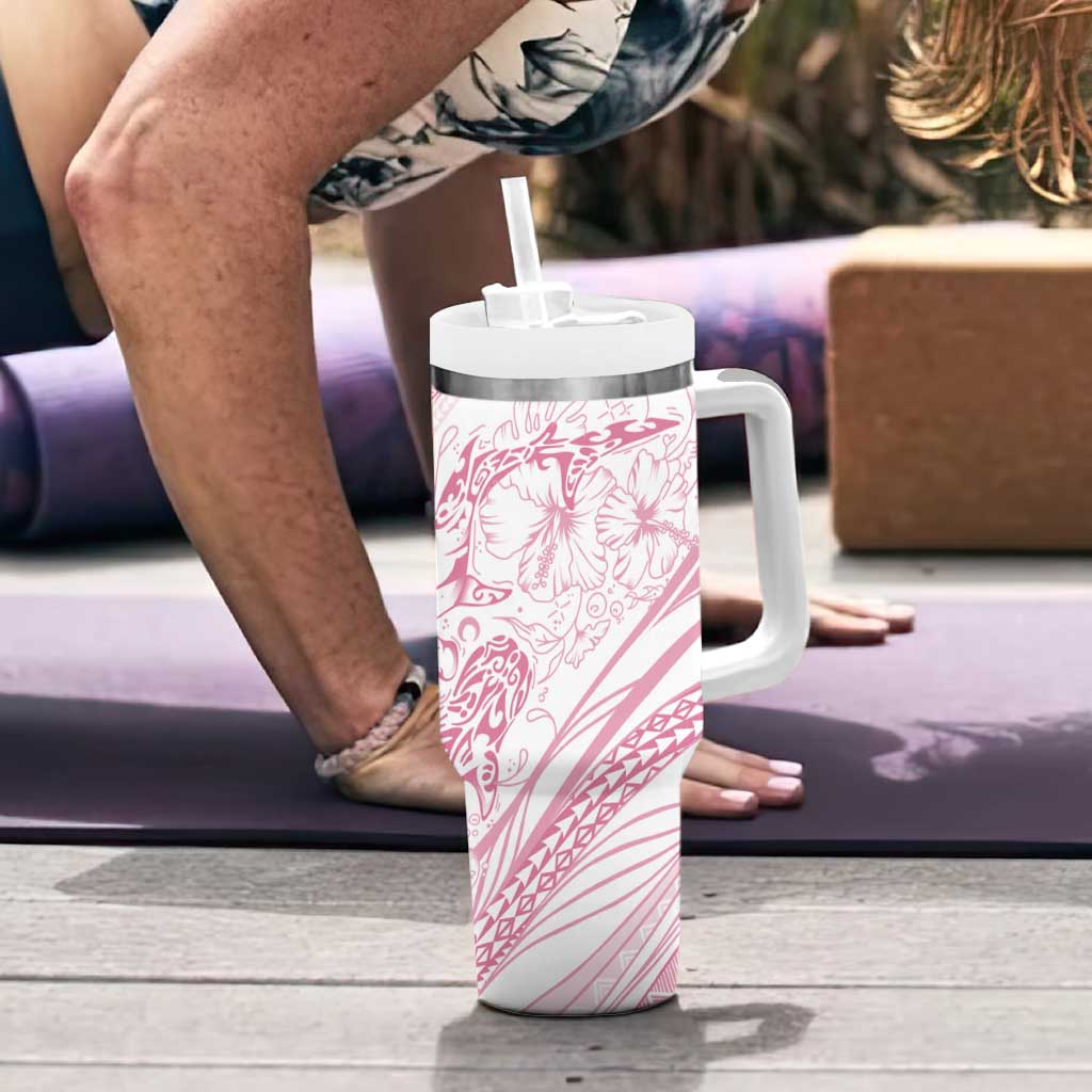 Sharks Couple Dreamy Polynesians Floral Sea Tumbler With Handle Pink - Polynesian Pride
