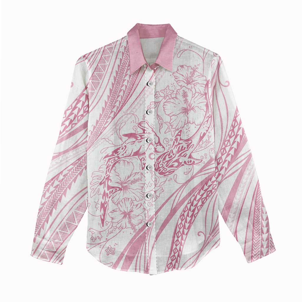 Sharks Couple Dreamy Polynesians Floral Sea Women Casual Shirt Pink LT7 - Polynesian Pride