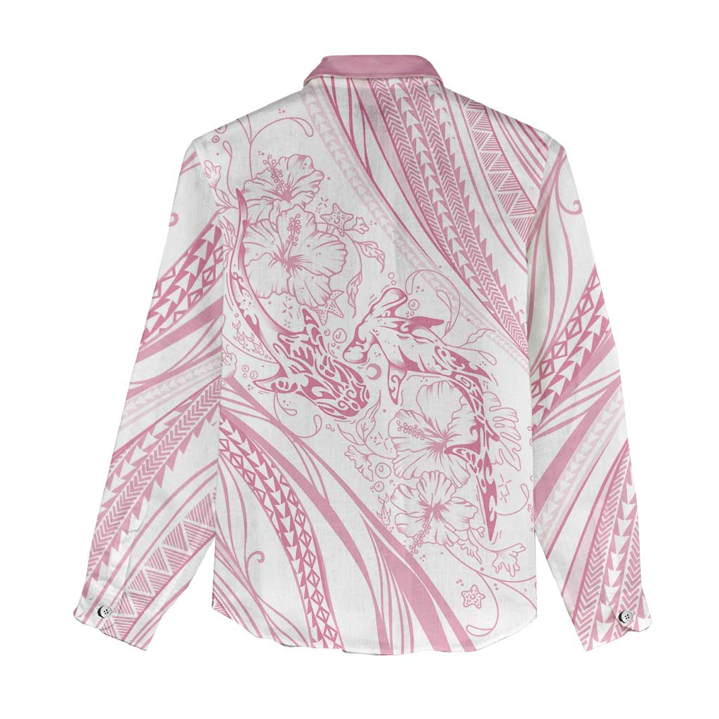 Sharks Couple Dreamy Polynesians Floral Sea Women Casual Shirt Pink LT7 - Polynesian Pride