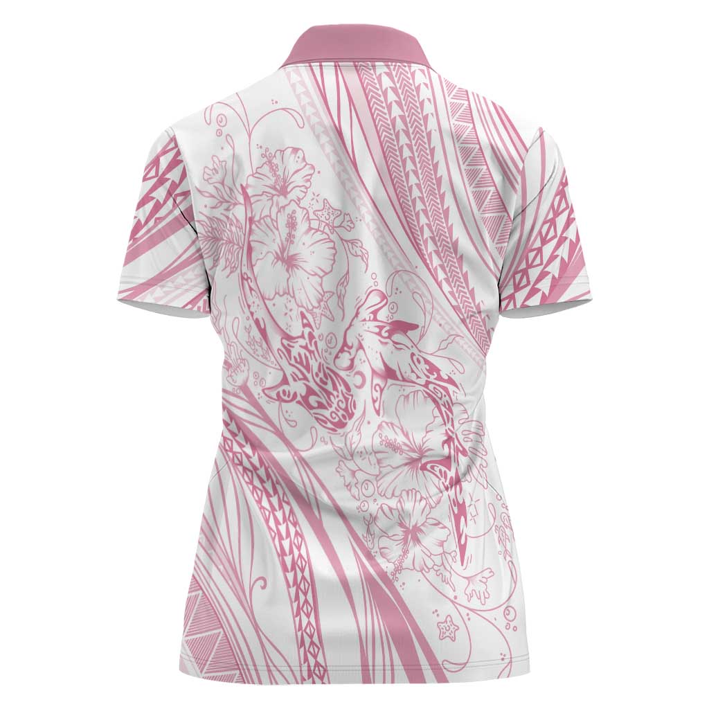 Sharks Couple Dreamy Polynesians Floral Sea Women Polo Shirt Pink - Polynesian Pride