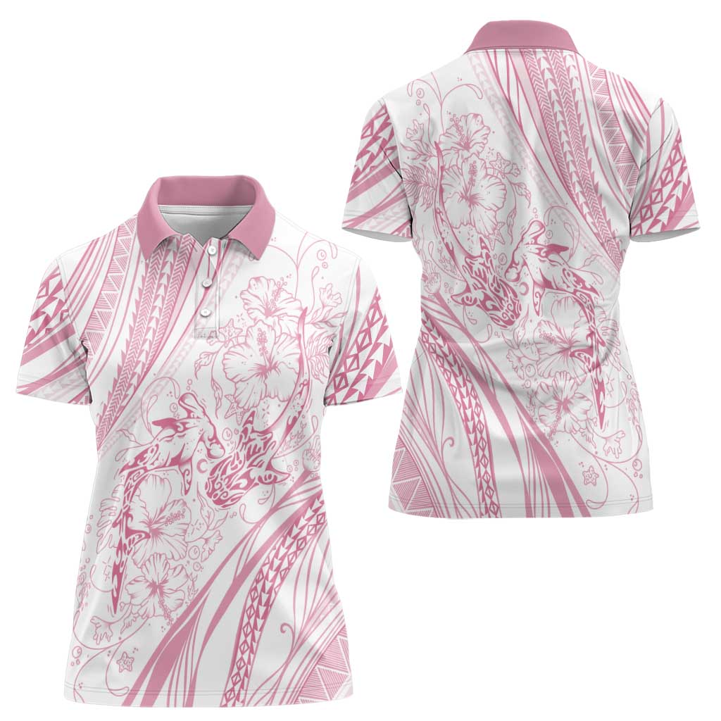 Sharks Couple Dreamy Polynesians Floral Sea Women Polo Shirt Pink - Polynesian Pride