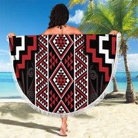 Red Tukutuku Pattern Aotearoa Beach Blanket Niho Taniwha and Puhoro Motifs