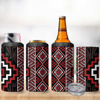 Red Tukutuku Pattern Aotearoa 4 in 1 Can Cooler Tumbler Niho Taniwha and Puhoro Motifs