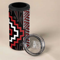 Red Tukutuku Pattern Aotearoa 4 in 1 Can Cooler Tumbler Niho Taniwha and Puhoro Motifs