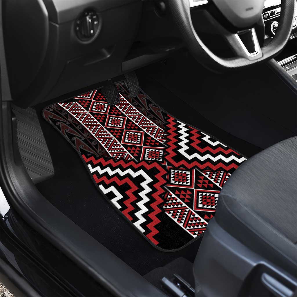 Red Tukutuku Pattern Aotearoa Car Mats Niho Taniwha and Puhoro Motifs