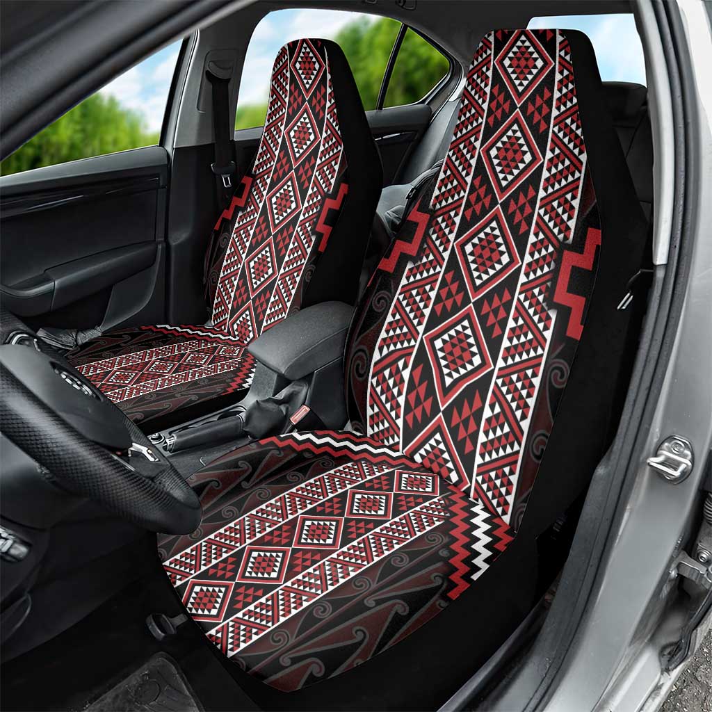 Red Tukutuku Pattern Aotearoa Car Seat Cover Niho Taniwha and Puhoro Motifs
