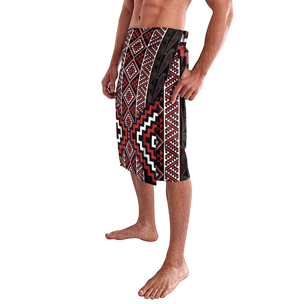 Red Tukutuku Pattern Aotearoa Lavalava Niho Taniwha and Puhoro Motifs