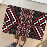 Red Tukutuku Pattern Aotearoa Rubber Doormat Niho Taniwha and Puhoro Motifs