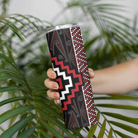 Red Tukutuku Pattern Aotearoa Skinny Tumbler Niho Taniwha and Puhoro Motifs