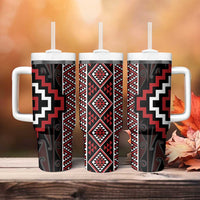 Red Tukutuku Pattern Aotearoa Tumbler With Handle Niho Taniwha and Puhoro Motifs