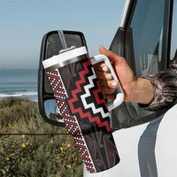 Red Tukutuku Pattern Aotearoa Tumbler With Handle Niho Taniwha and Puhoro Motifs