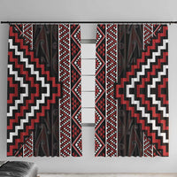 Red Tukutuku Pattern Aotearoa Window Curtain Niho Taniwha and Puhoro Motifs