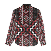 Red Tukutuku Pattern Aotearoa Women Casual Shirt Niho Taniwha and Puhoro Motifs