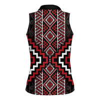 Red Tukutuku Pattern Aotearoa Women Sleeveless Polo Shirt Niho Taniwha and Puhoro Motifs LT7 - Polynesian Pride