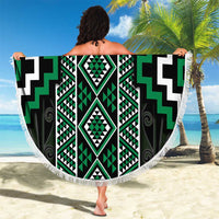 Jade Tukutuku Pattern Aotearoa Beach Blanket Niho Taniwha and Puhoro Motifs