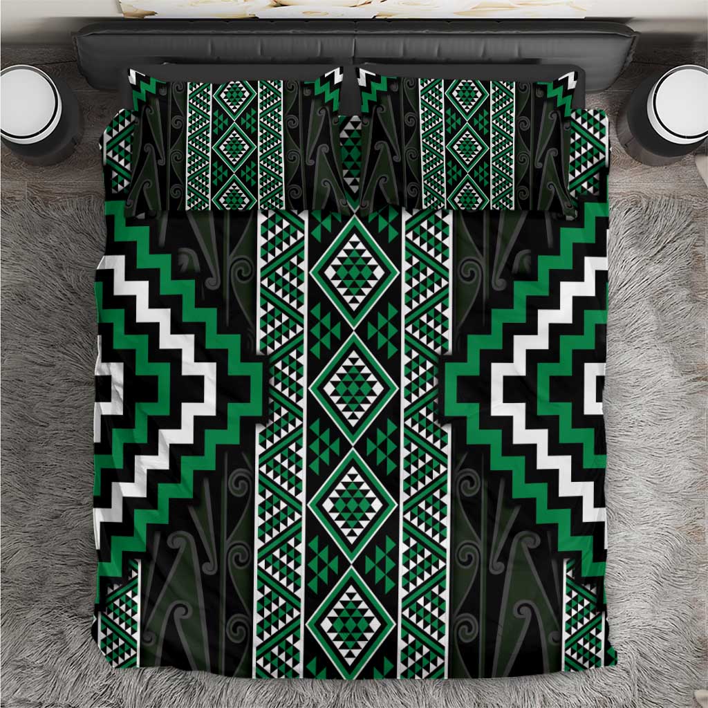 Jade Tukutuku Pattern Aotearoa Bedding Set Niho Taniwha and Puhoro Motifs