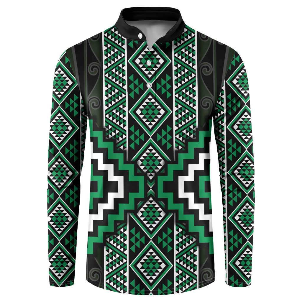Jade Tukutuku Pattern Aotearoa Button Sweatshirt Niho Taniwha and Puhoro Motifs