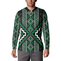 Jade Tukutuku Pattern Aotearoa Button Sweatshirt Niho Taniwha and Puhoro Motifs