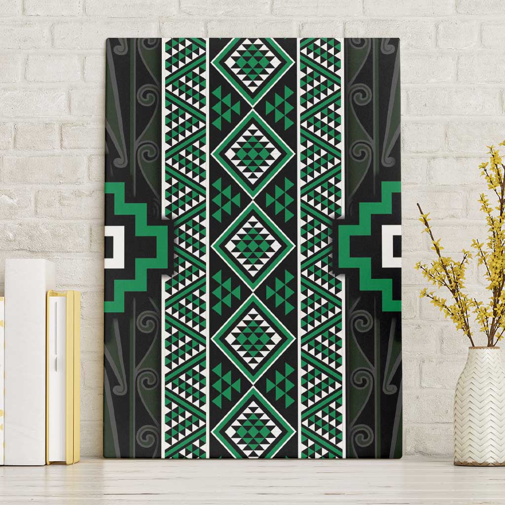Jade Tukutuku Pattern Aotearoa Canvas Wall Art Niho Taniwha and Puhoro Motifs