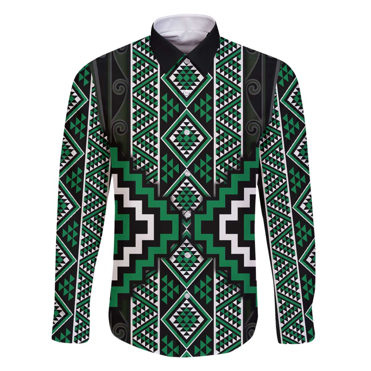 Jade Tukutuku Pattern Aotearoa Family Matching Off The Shoulder Long Sleeve Dress and Hawaiian Shirt Niho Taniwha and Puhoro Motifs