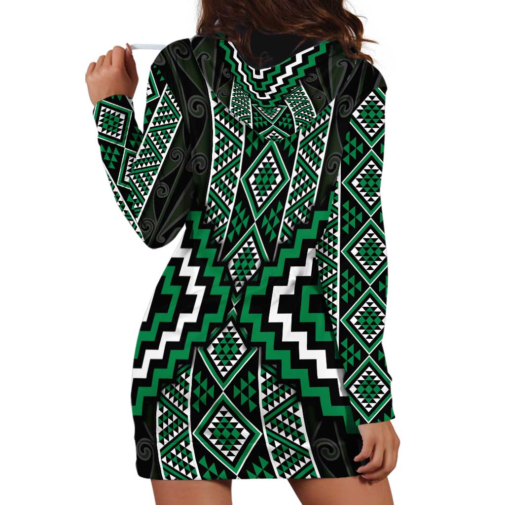 Jade Tukutuku Pattern Aotearoa Hoodie Dress Niho Taniwha and Puhoro Motifs