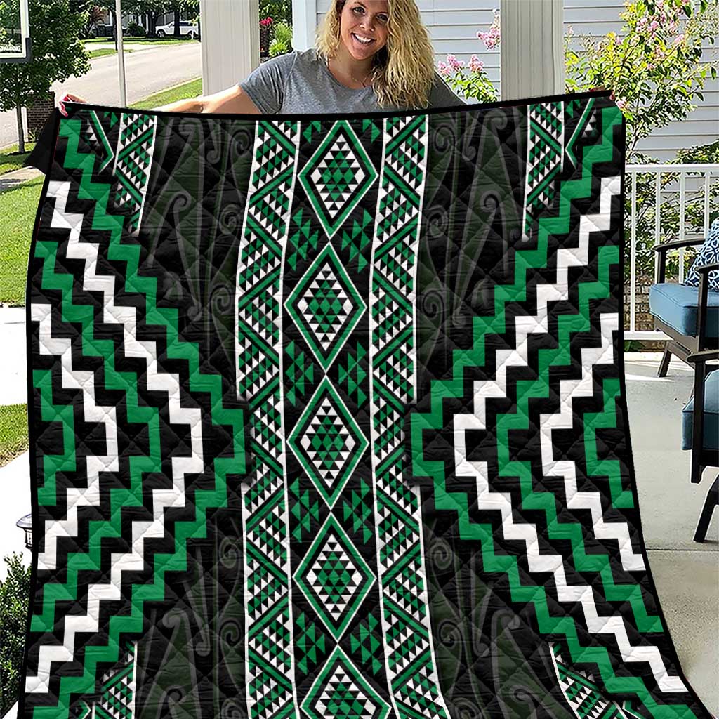 Jade Tukutuku Pattern Aotearoa Quilt Niho Taniwha and Puhoro Motifs LT7 Green - Polynesian Pride