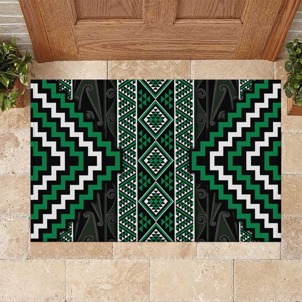Jade Tukutuku Pattern Aotearoa Rubber Doormat Niho Taniwha and Puhoro Motifs LT7 Green - Polynesian Pride