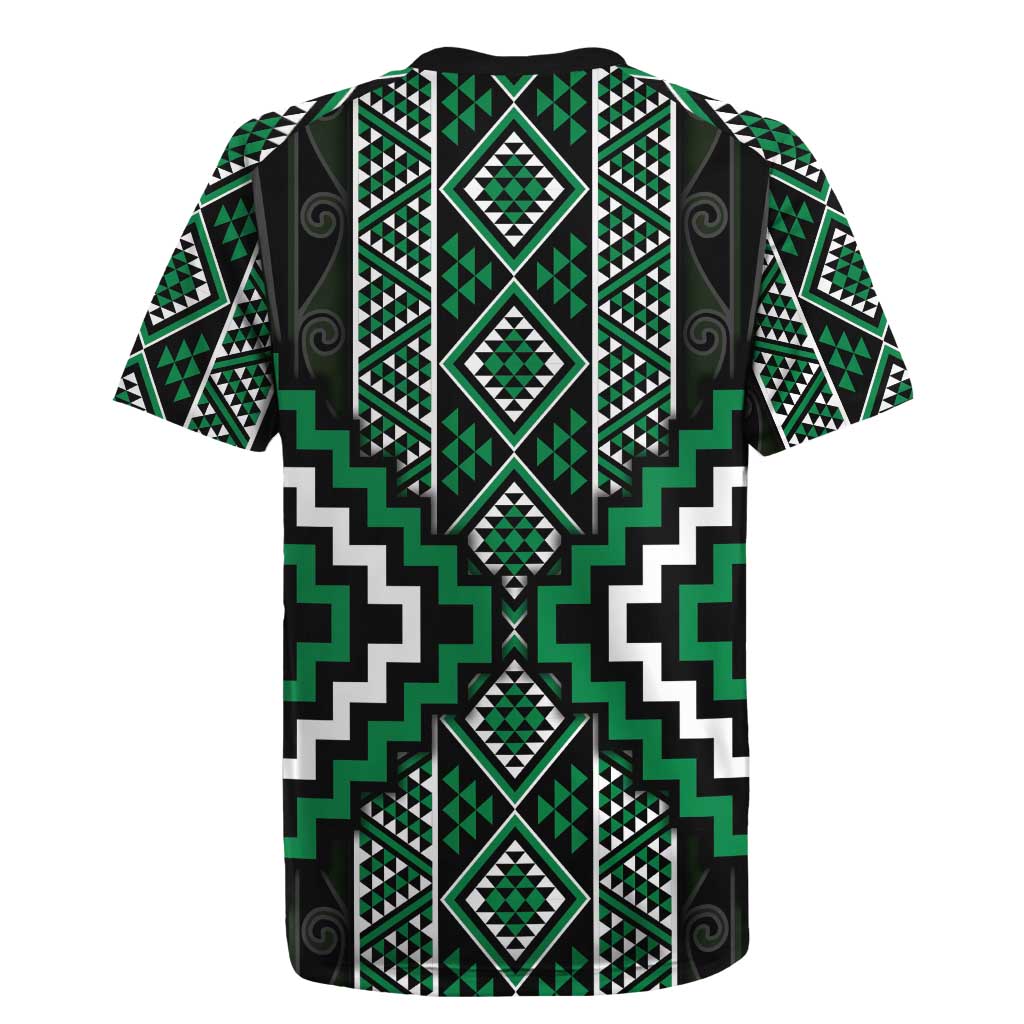 Jade Tukutuku Pattern Aotearoa Rugby Jersey Niho Taniwha and Puhoro Motifs