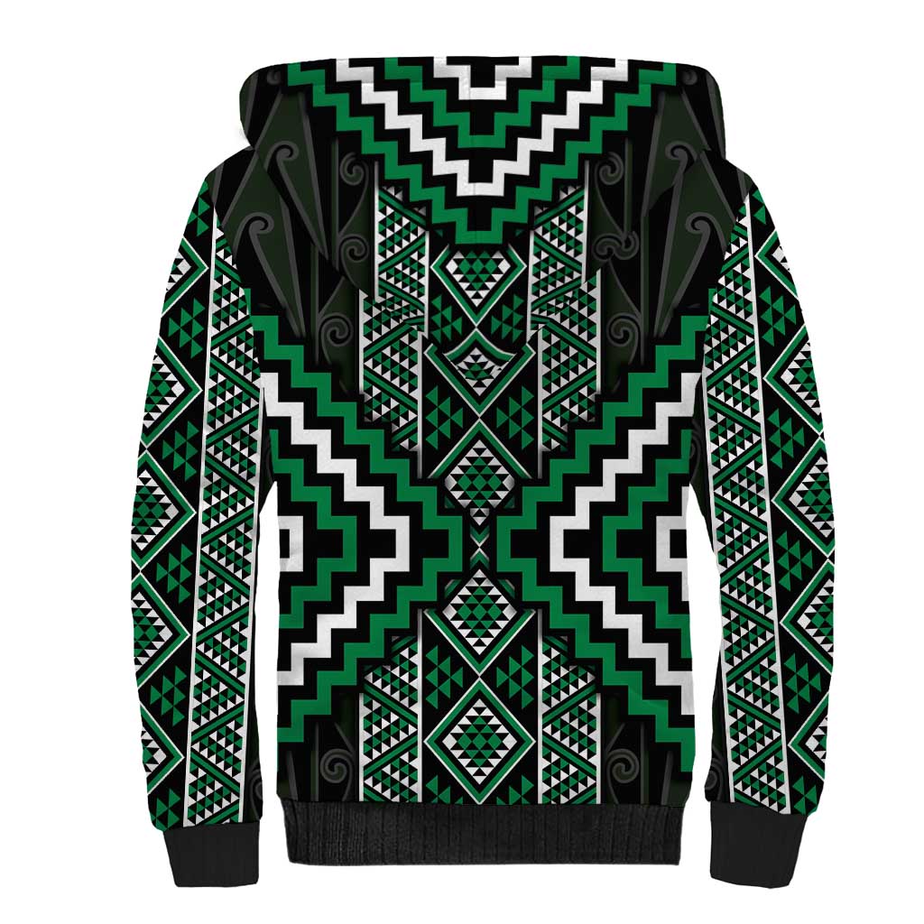 Jade Tukutuku Pattern Aotearoa Sherpa Hoodie Niho Taniwha and Puhoro Motifs