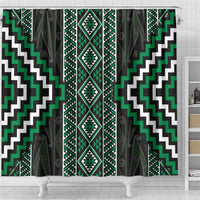 Jade Tukutuku Pattern Aotearoa Shower Curtain Niho Taniwha and Puhoro Motifs