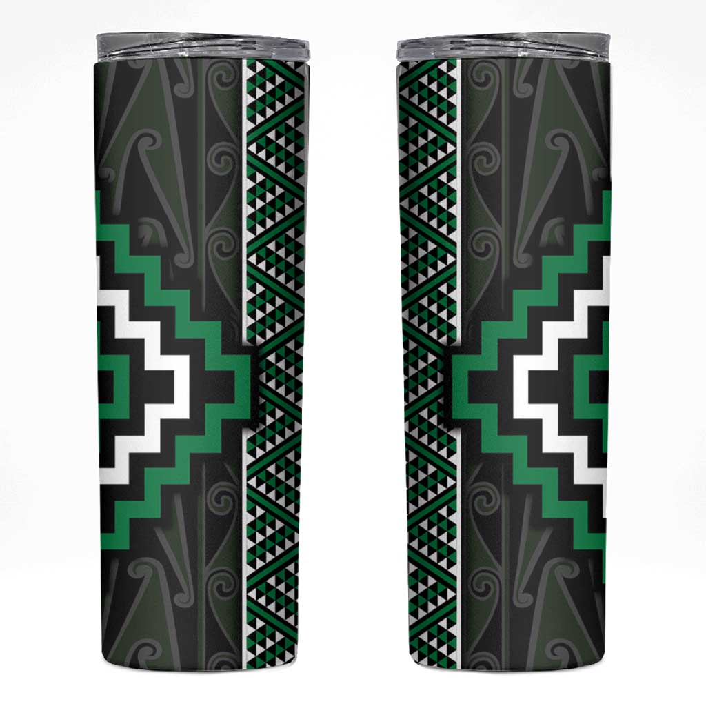 Jade Tukutuku Pattern Aotearoa Skinny Tumbler Niho Taniwha and Puhoro Motifs