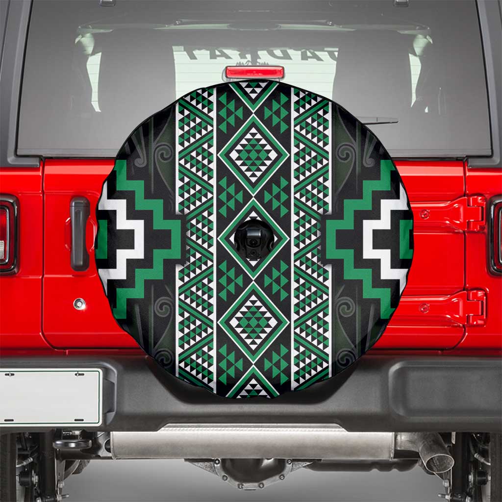 Jade Tukutuku Pattern Aotearoa Spare Tire Cover Niho Taniwha and Puhoro Motifs