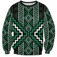 Jade Tukutuku Pattern Aotearoa Sweatshirt Niho Taniwha and Puhoro Motifs