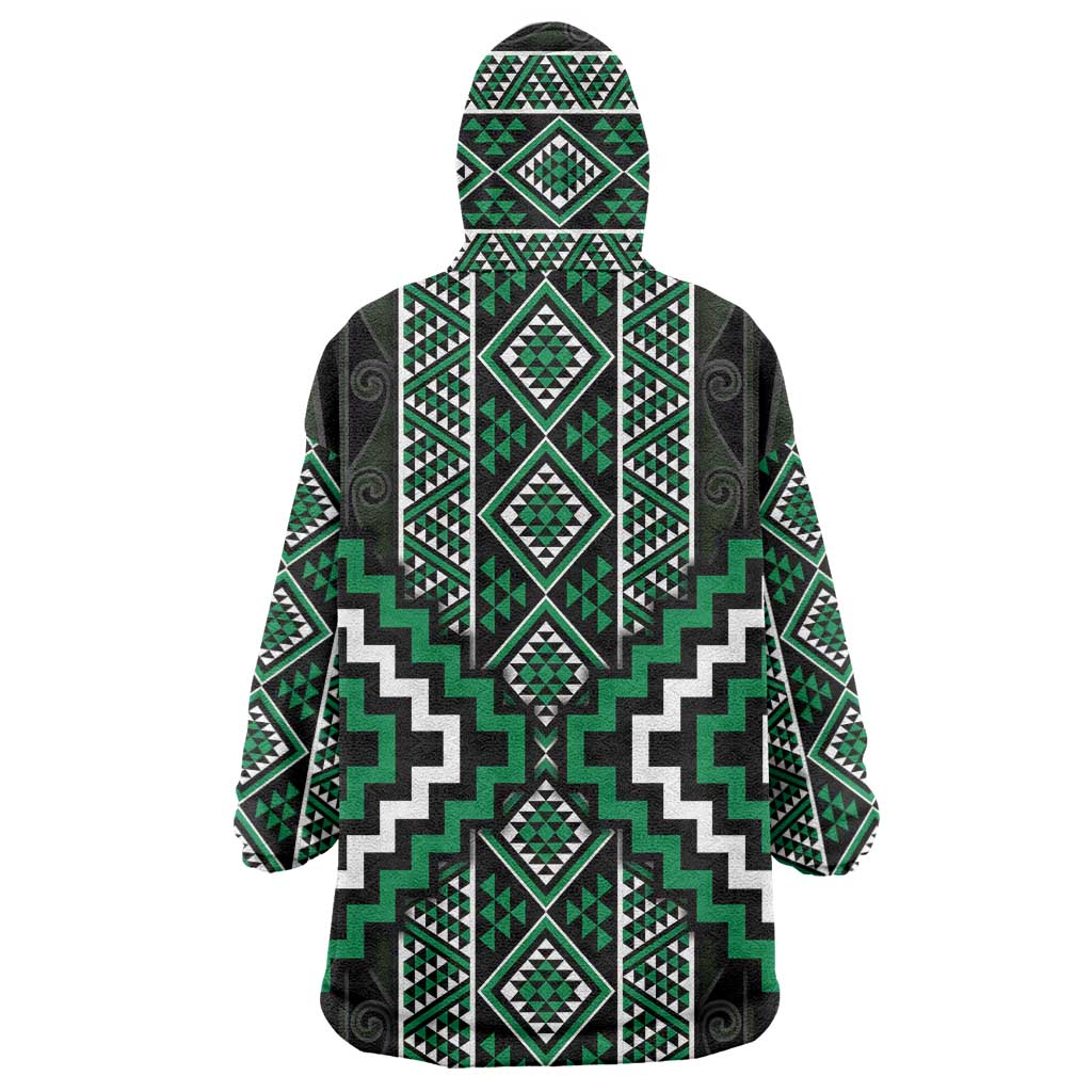 Jade Tukutuku Pattern Aotearoa Wearable Blanket Hoodie Niho Taniwha and Puhoro Motifs