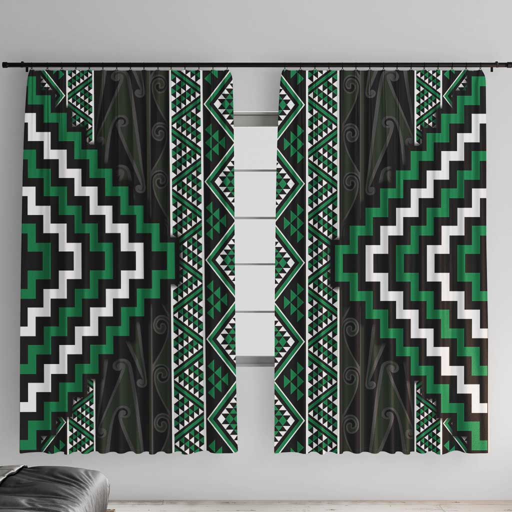 Jade Tukutuku Pattern Aotearoa Window Curtain Niho Taniwha and Puhoro Motifs