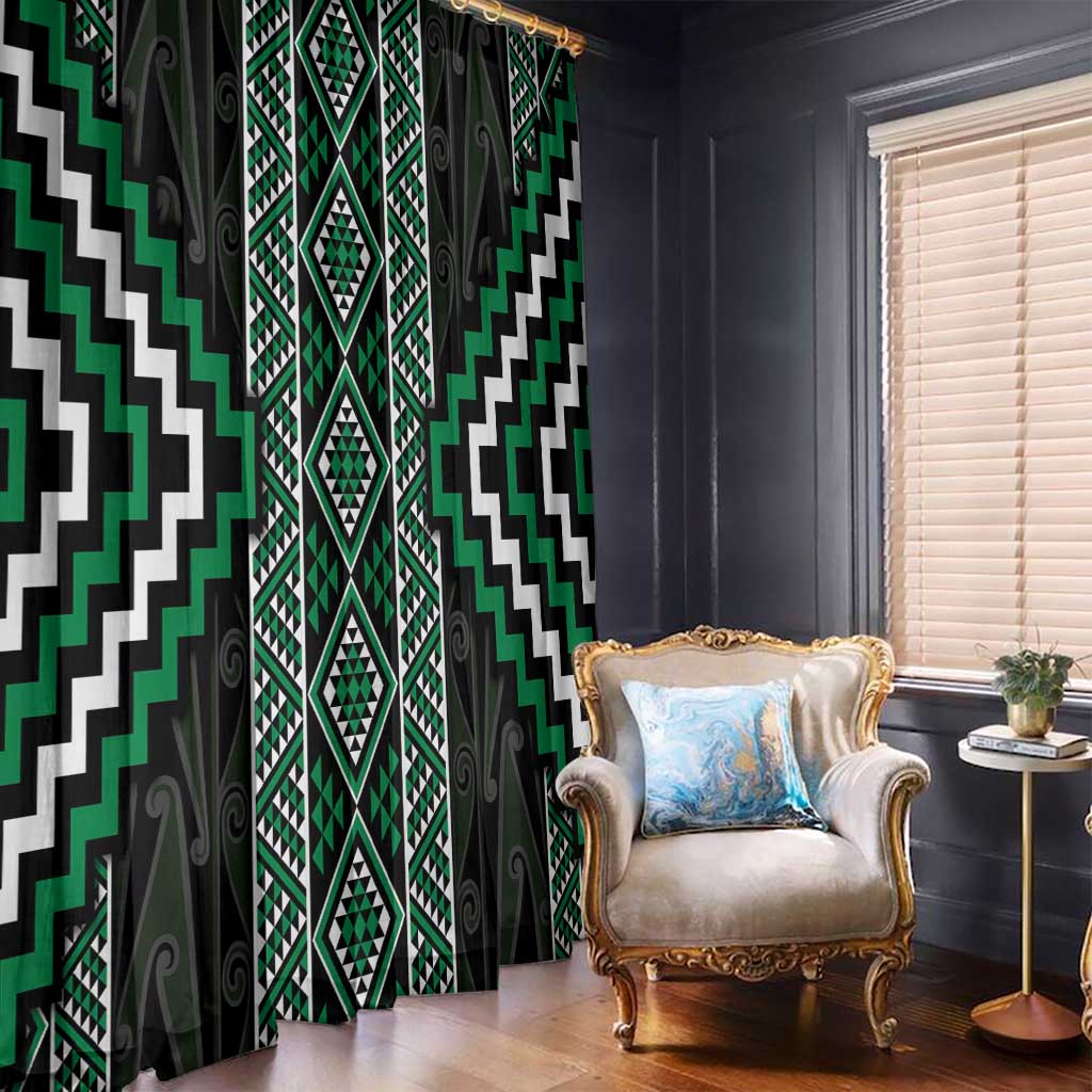 Jade Tukutuku Pattern Aotearoa Window Curtain Niho Taniwha and Puhoro Motifs