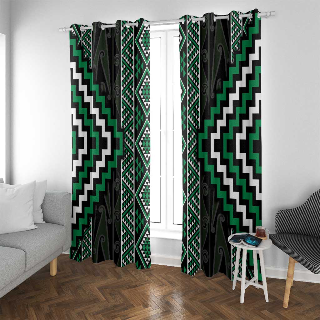 Jade Tukutuku Pattern Aotearoa Window Curtain Niho Taniwha and Puhoro Motifs